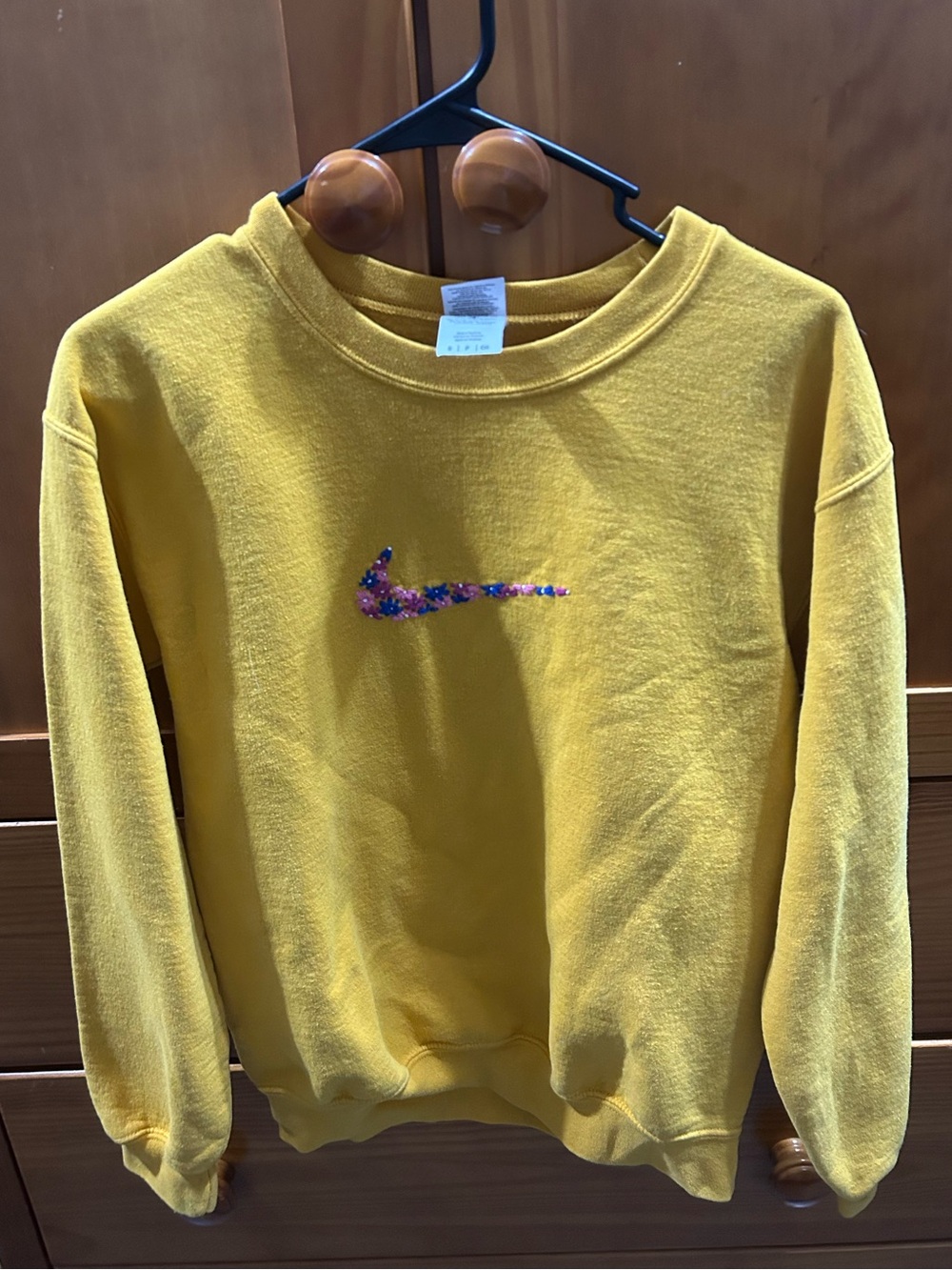 Yellow Stitched Swoosh Crewneck Sweatshirt